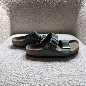 Green Suede Buckle Sandals
